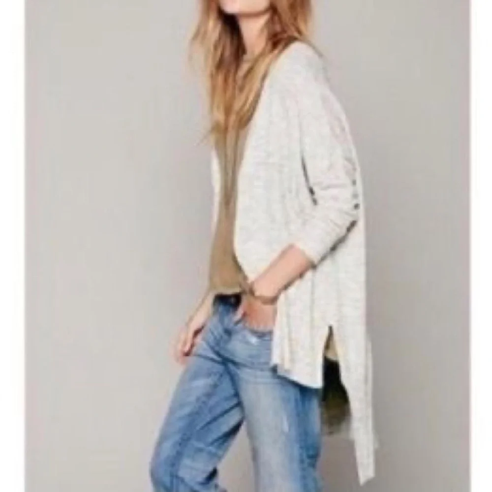 FREE PEOPLE Cream Multicolor Marled Button High Low‎ TGIF Cardigan - Picture 3 of 8